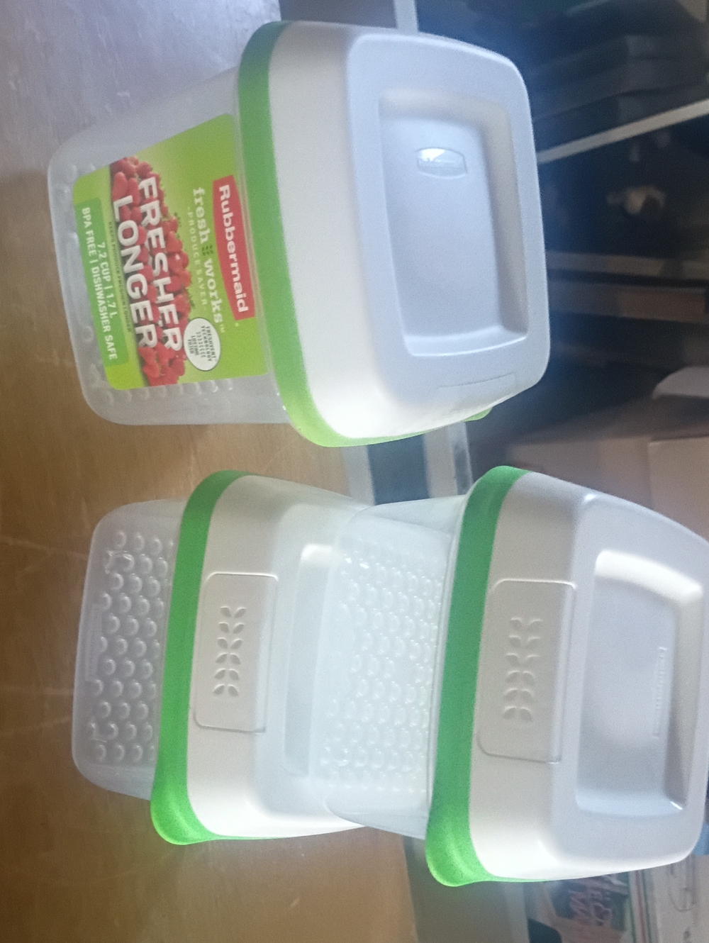 Rubbermaid Clear Food Containers with White Lids and Green Trim